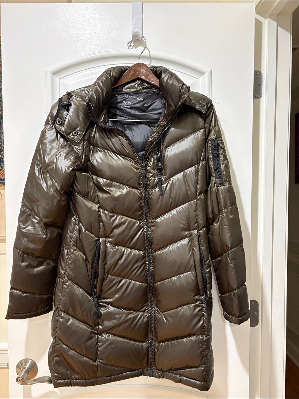 Andrew Marc Long Quilted Puffer Down Coat in Pewter Women's Winter Coat Sz S